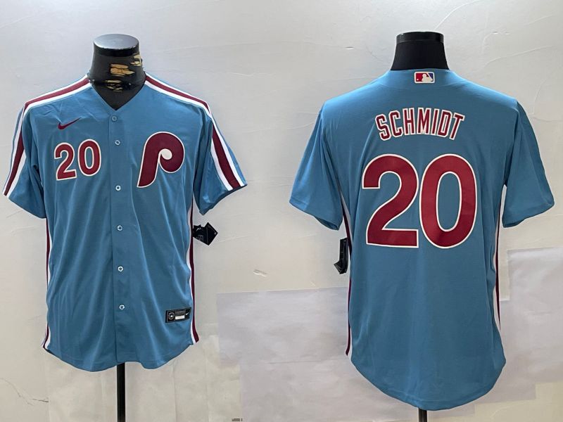 Men Philadelphia Phillies #20 Schmiot Blue Throwback Game 2024 Nike MLB Jersey style 1